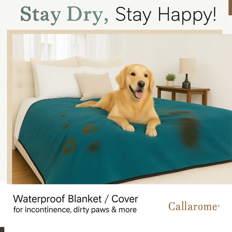 Callarome Waterproof Blanket for Bed or Couch â€“ Soft and Leakproof Waterproof Throw Blanket, Water Proof & Stain Resistant Easy to Clean Throw Blanket Cover for Adults or Pets, Reversible Blue/Beige 80â€x90â€ - Image 3